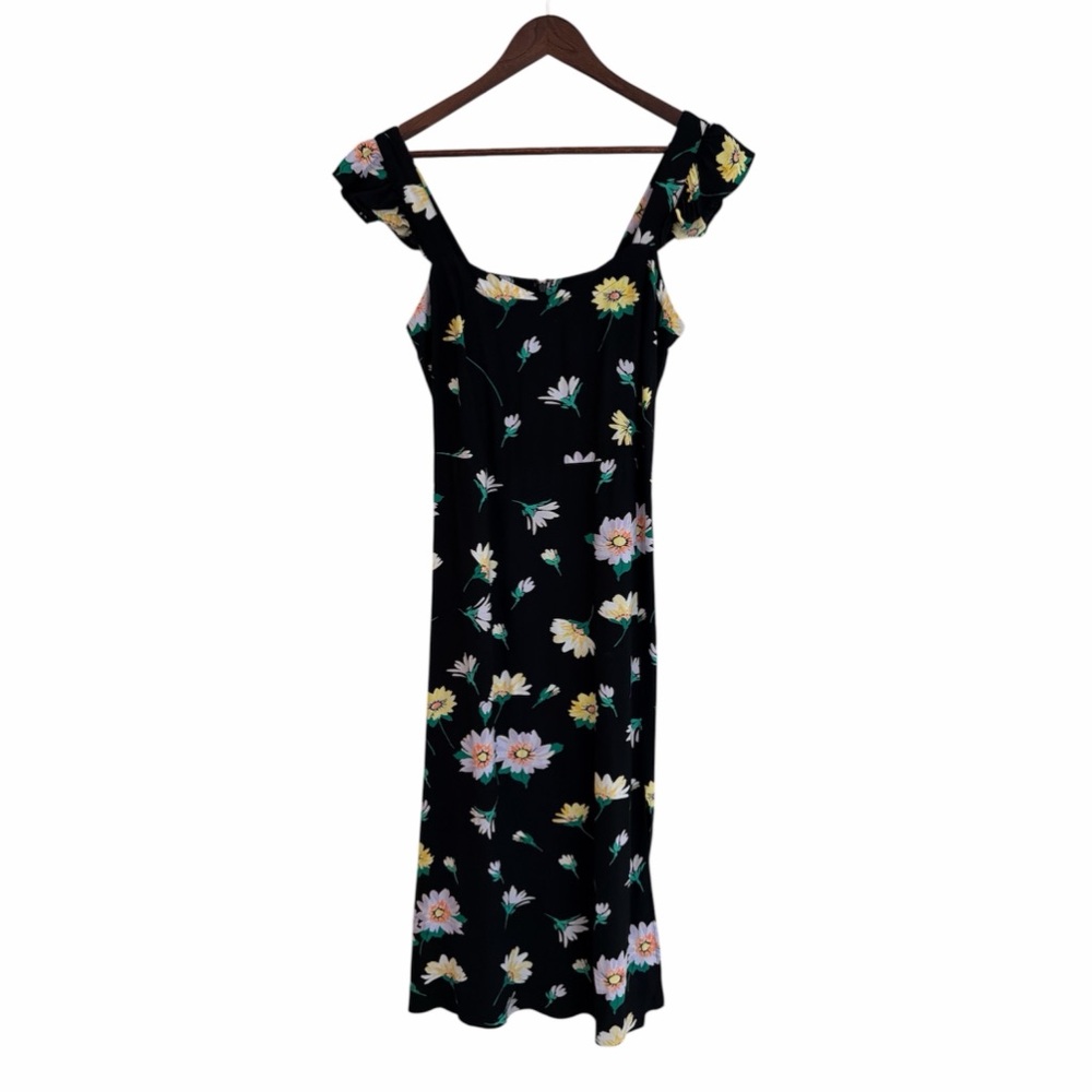 Loft floral midi dress size 4 black yellow‎ sunflower modest casual event work